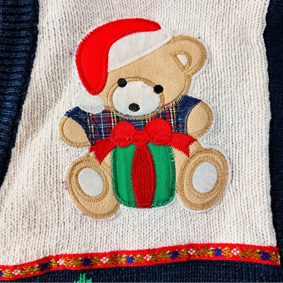 Vintage Holiday Christmas Cardigan Navy Blue Crystal-Kobe Size Medium V Neck - Picture 7 of 12